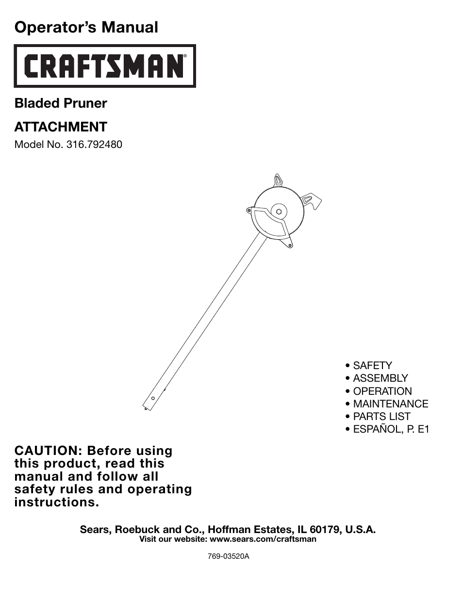 Sears 316.79248 User Manual | 20 pages