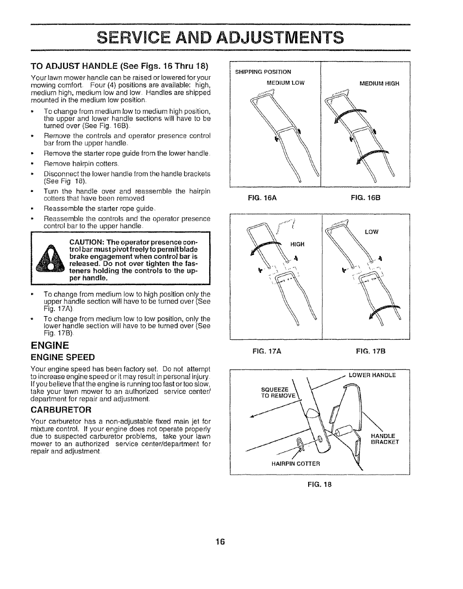 Engine, Service and adjustments | Sears 917.372852 User Manual | Page 16 / 28
