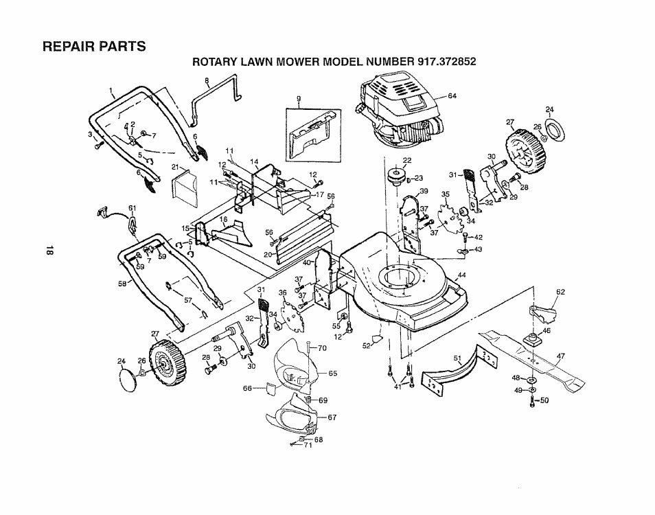 Repair parts | Sears 917.372852 User Manual | Page 18 / 28