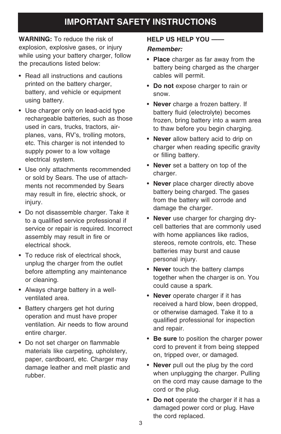 Important safety instructions | Sears 200.71224 User Manual | Page 3 / 16