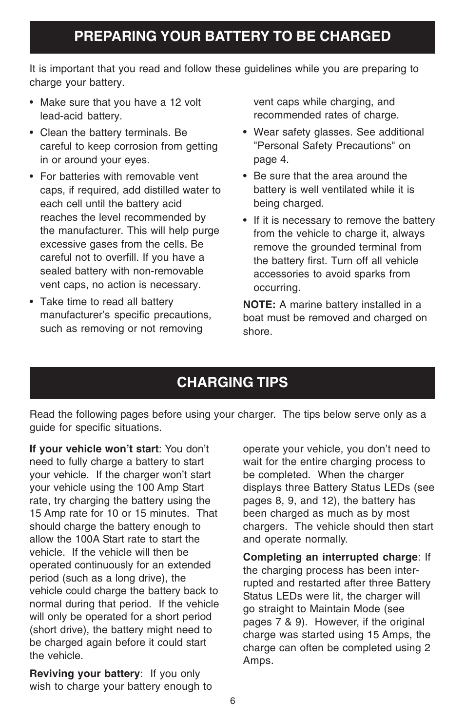 Preparing your battery to be charged, Charging tips | Sears 200.71224 User Manual | Page 6 / 16