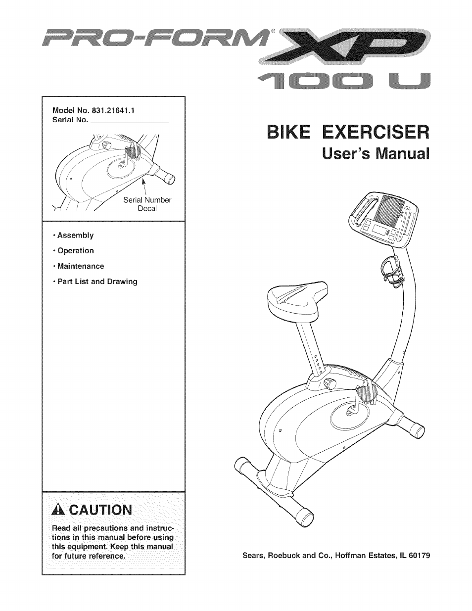 Sears PROFORM XP 100U 831.21641.1 User Manual | 20 pages