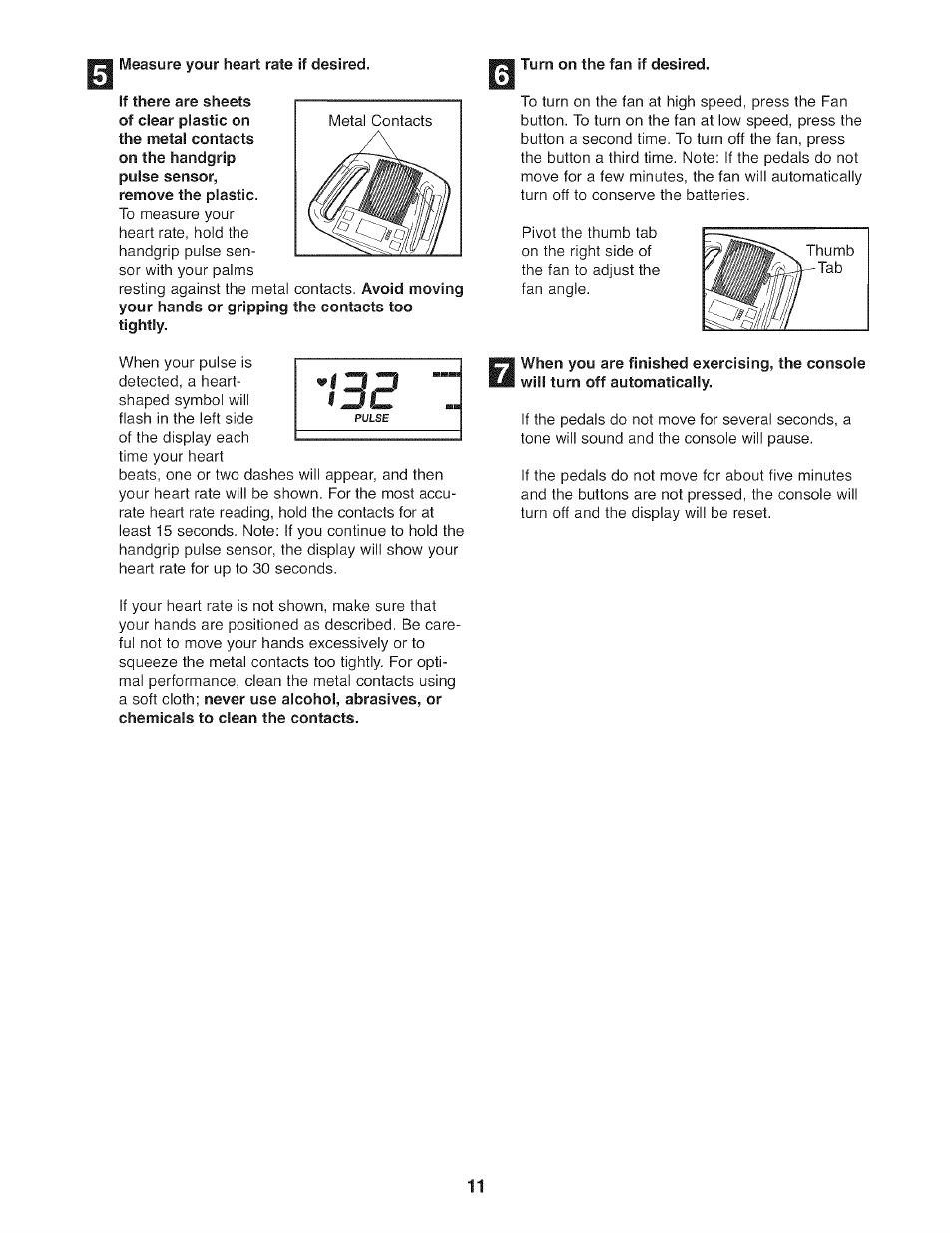 Measure your heart rate if desired, Turn on the fan if desired | Sears PROFORM XP 100U 831.21641.1 User Manual | Page 11 / 20