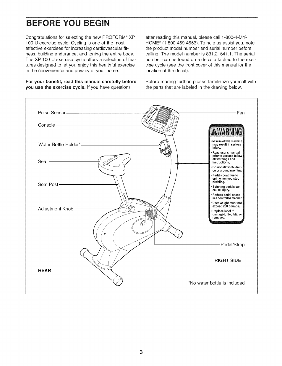 Before you begin | Sears PROFORM XP 100U 831.21641.1 User Manual | Page 3 / 20