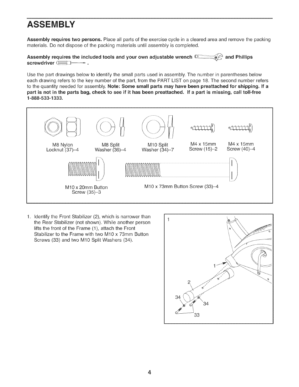 Assembly | Sears PROFORM XP 100U 831.21641.1 User Manual | Page 4 / 20