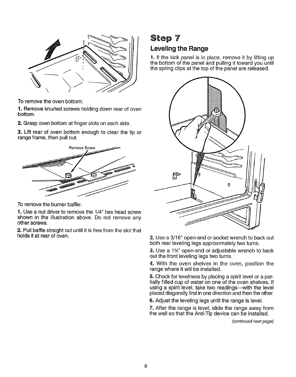 Leveling the range | Sears KENMORE 73318 User Manual | Page 10 / 39