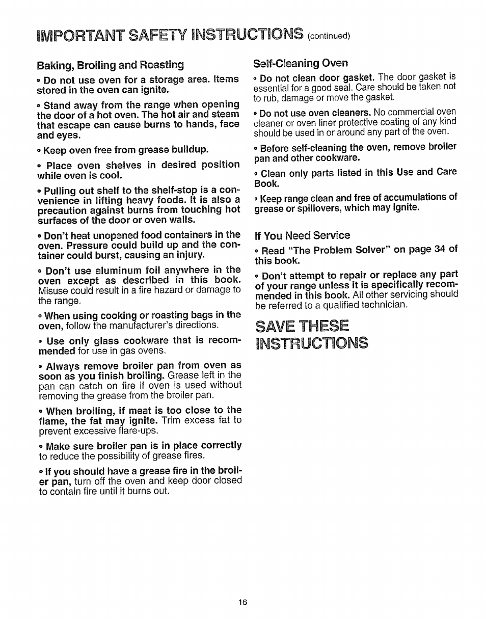 Important safety instructions, Save these instructions | Sears KENMORE 73318 User Manual | Page 17 / 39