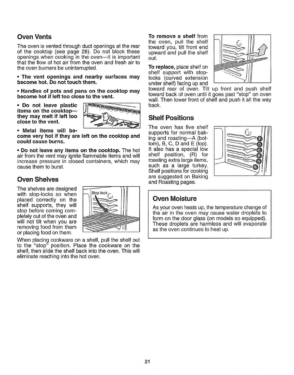 Oven vents, Oven shelves, Shelf positions | Sears KENMORE 73318 User Manual | Page 22 / 39