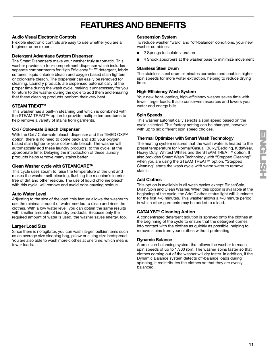 Features and benefits | Sears 110.4778* User Manual | Page 11 / 80