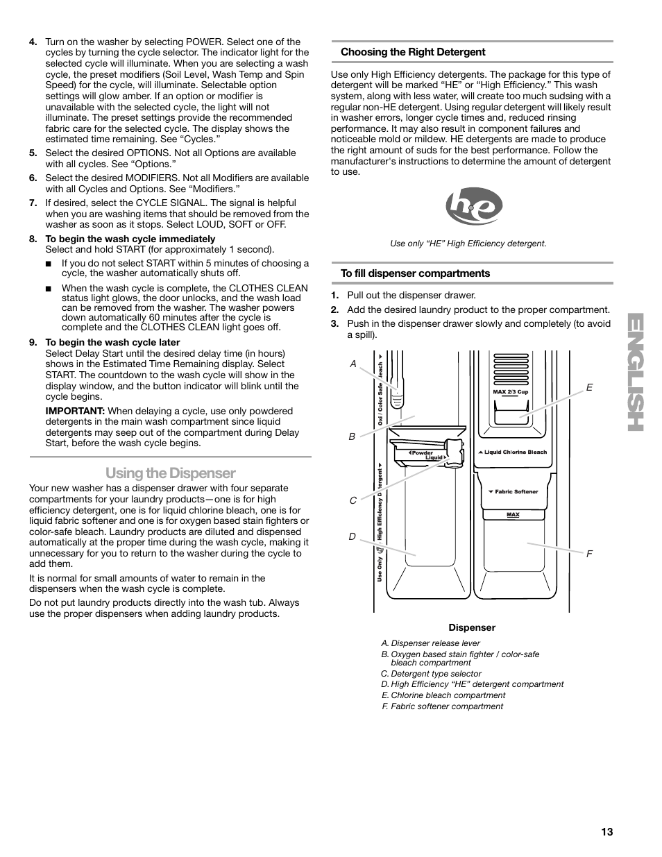 Using the dispenser | Sears 110.4778* User Manual | Page 13 / 80