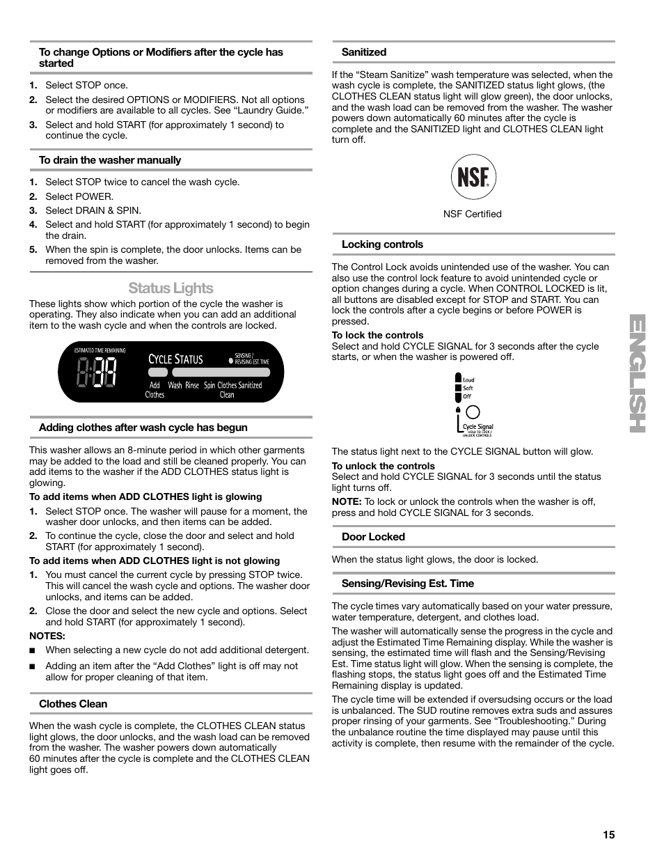 Status lights | Sears 110.4778* User Manual | Page 15 / 80