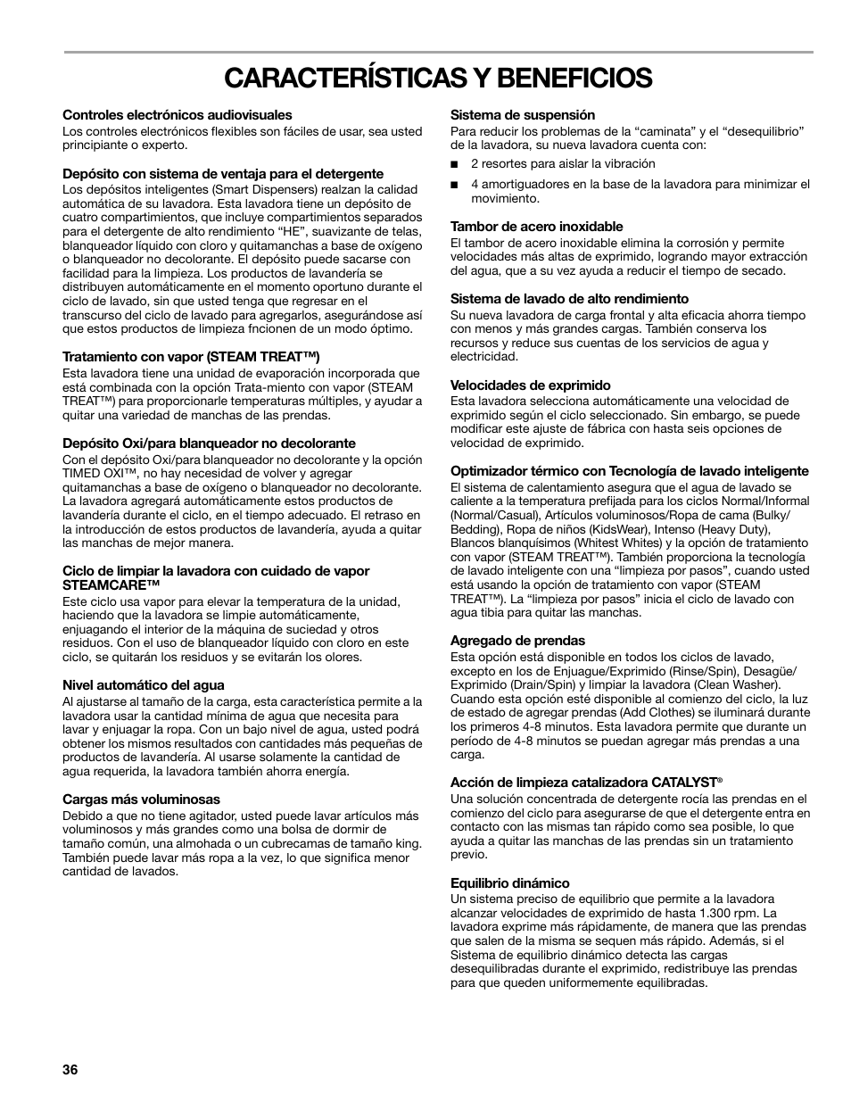 Características y beneficios | Sears 110.4778* User Manual | Page 36 / 80