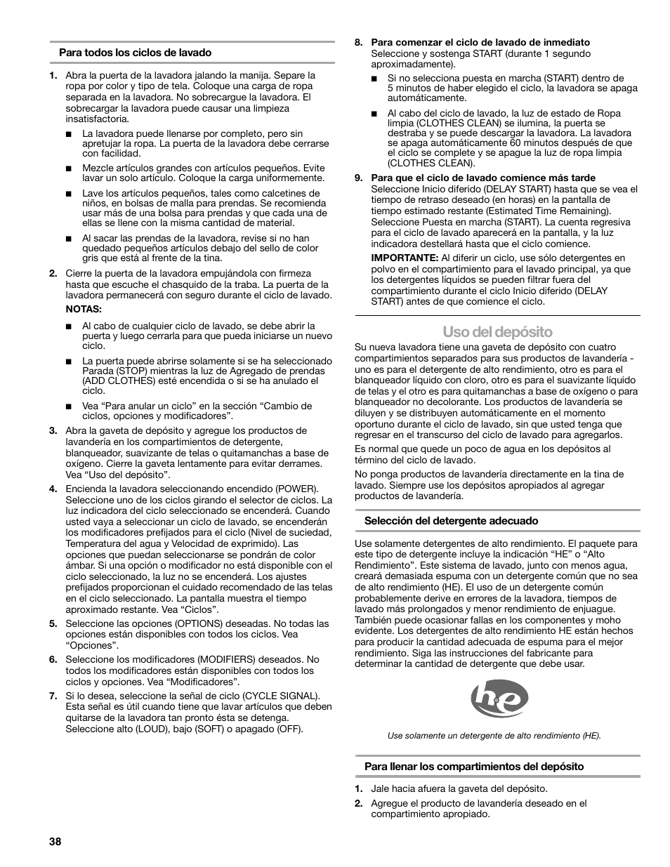 Uso del depósito | Sears 110.4778* User Manual | Page 38 / 80