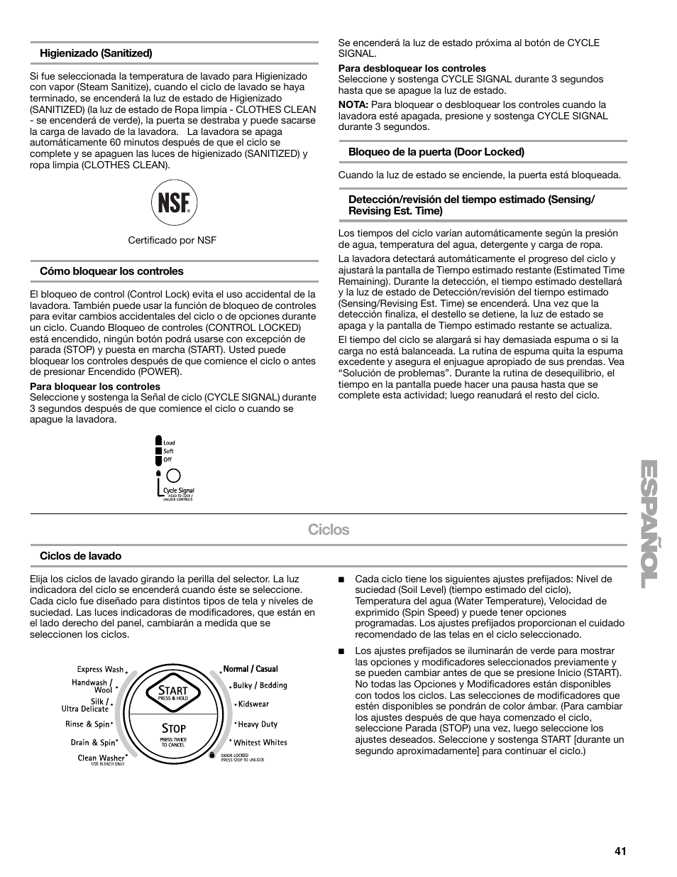 Ciclos | Sears 110.4778* User Manual | Page 41 / 80