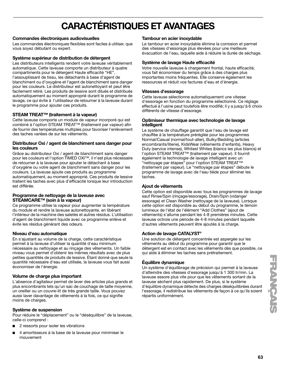 Caractéristiques et avantages | Sears 110.4778* User Manual | Page 63 / 80