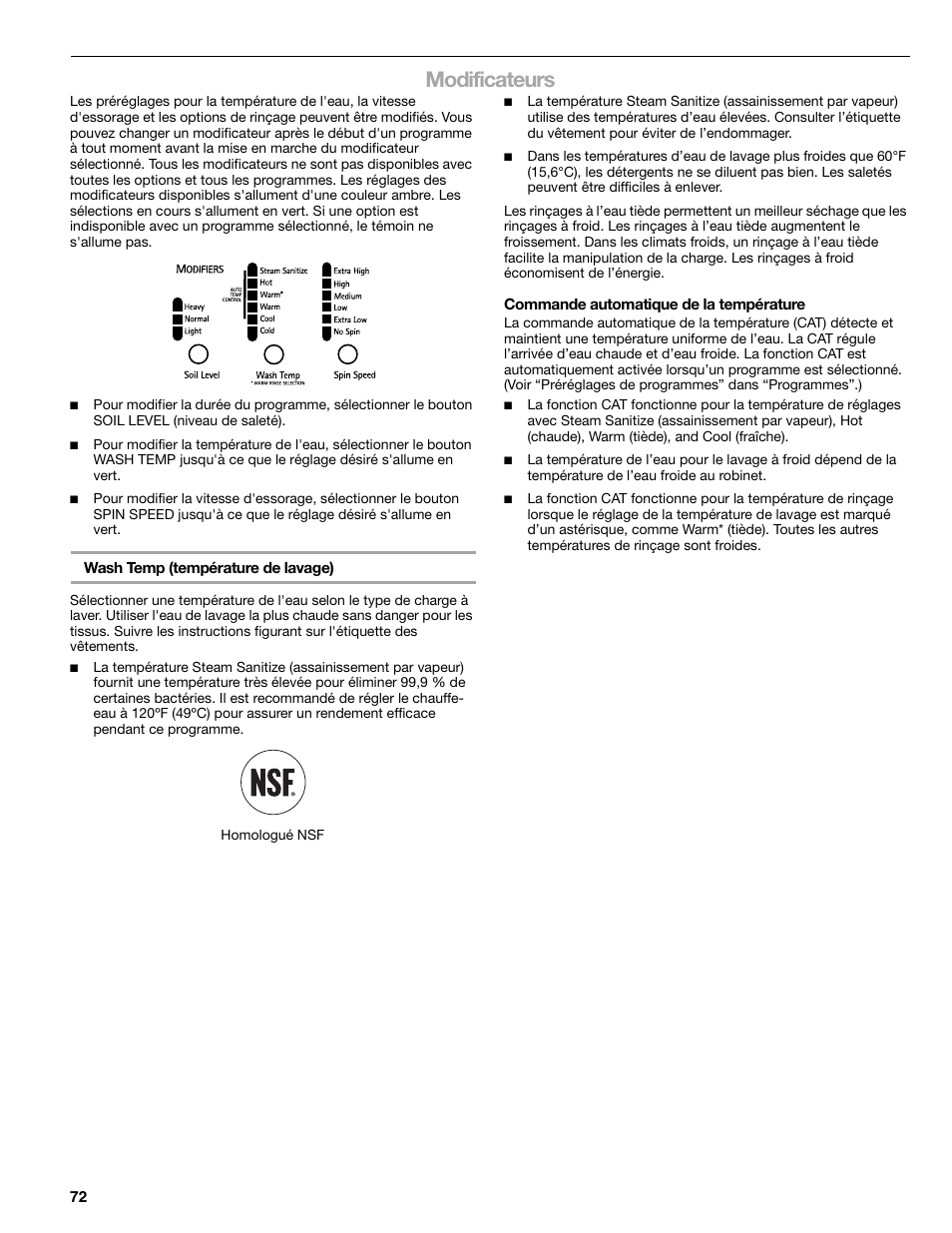 Modificateurs | Sears 110.4778* User Manual | Page 72 / 80