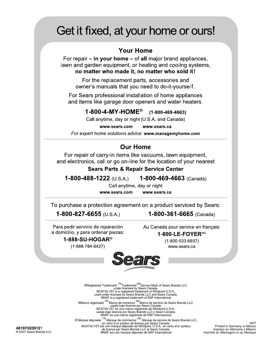 Sears 110.4778* User Manual | Page 80 / 80