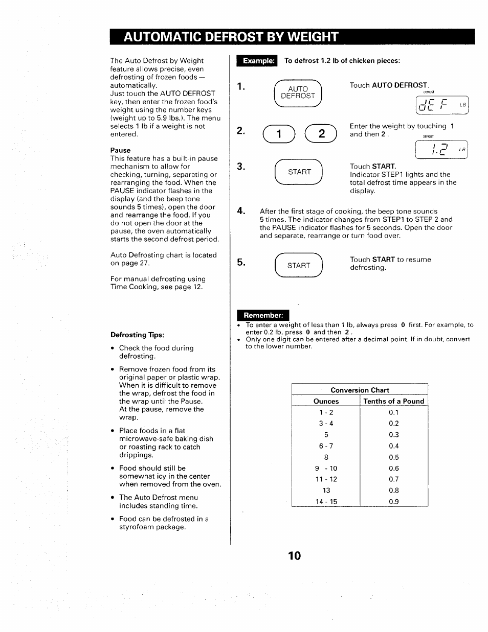 Automatic defrost by weight | Sears 565. 66480 User Manual | Page 12 / 44