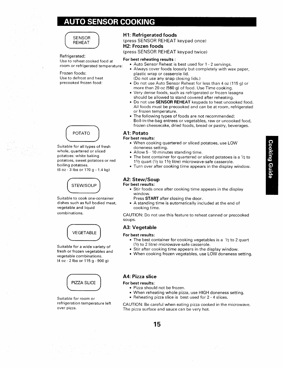 Auto sensor cooking | Sears 565. 66480 User Manual | Page 17 / 44