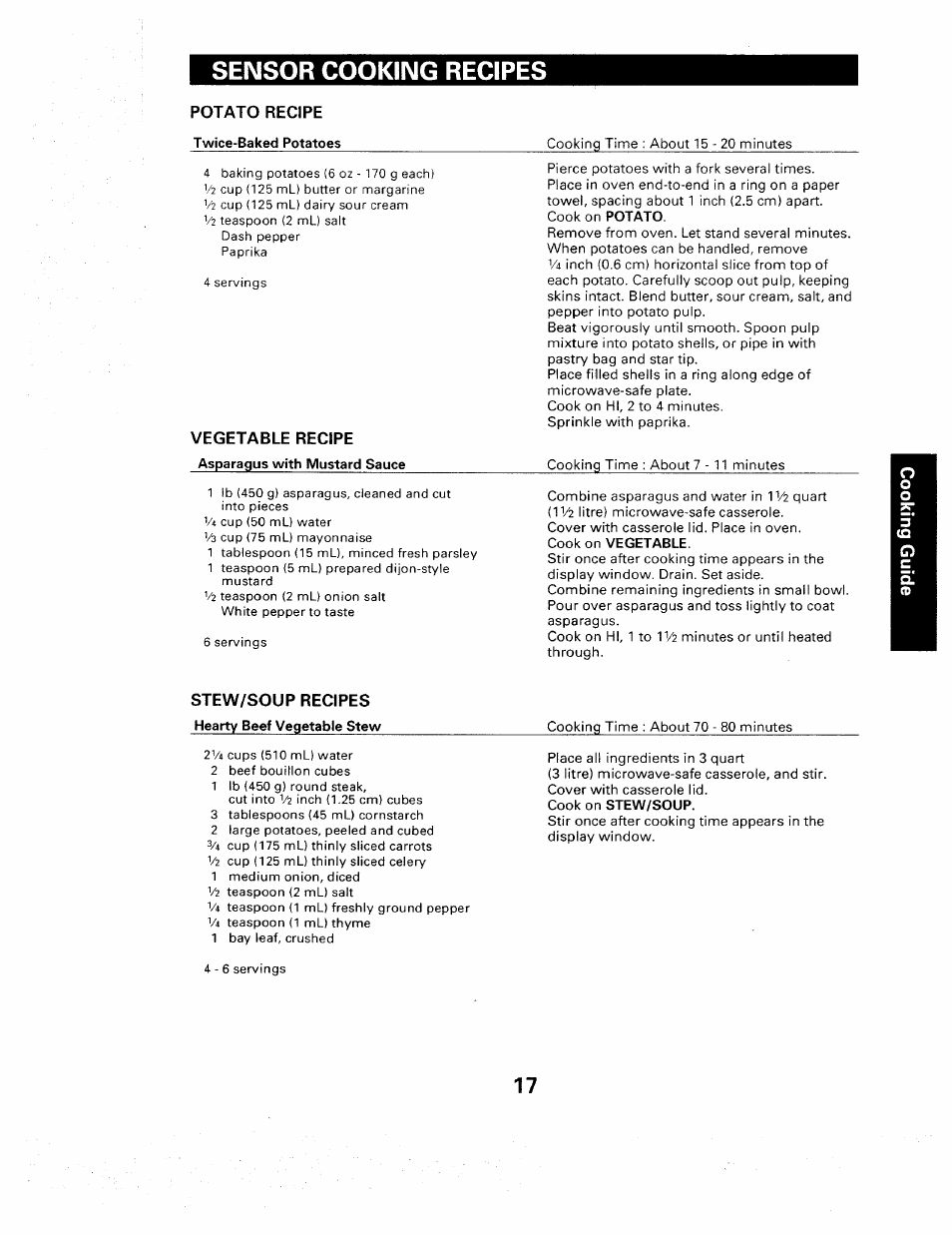 Sensor cooking recipes | Sears 565. 66480 User Manual | Page 19 / 44