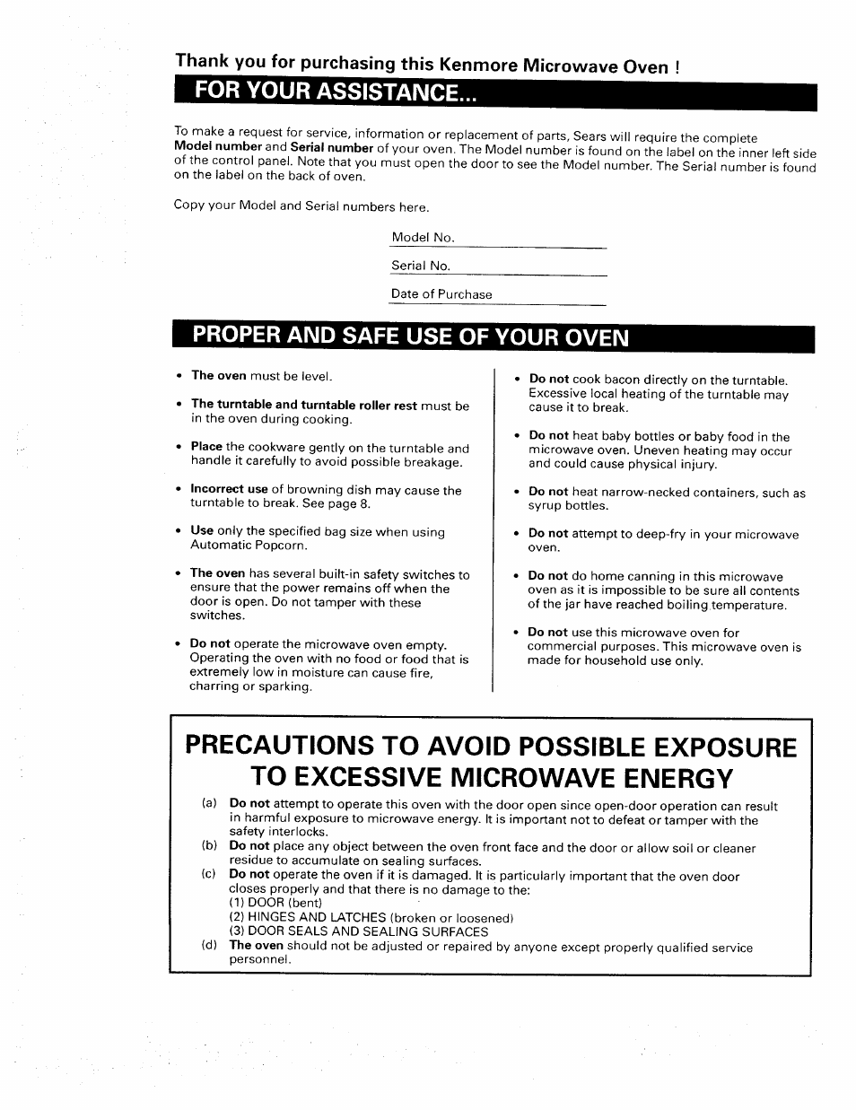 For your assistance, Proper and safe use of your oven | Sears 565. 66480 User Manual | Page 2 / 44