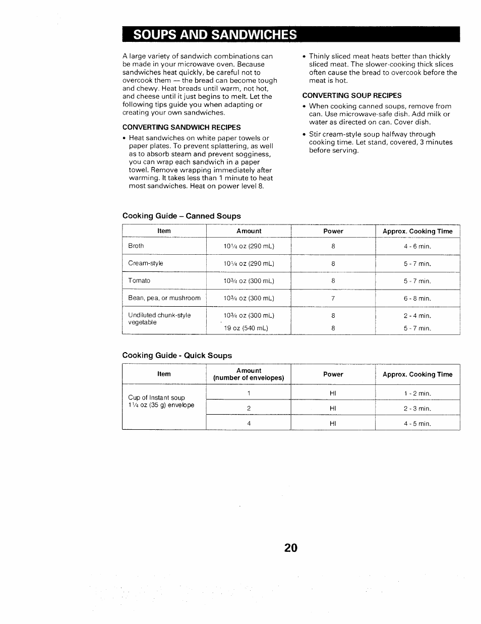 Soups and sandwiches, Soup and sandwiches | Sears 565. 66480 User Manual | Page 22 / 44