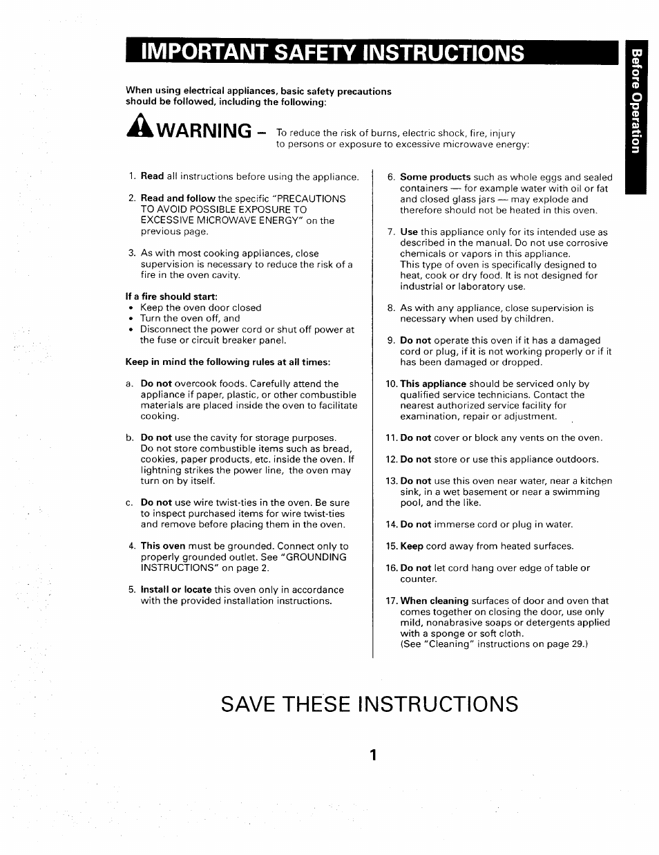 Important safety instructions, Save these instructions, Awarning | Sears 565. 66480 User Manual | Page 3 / 44