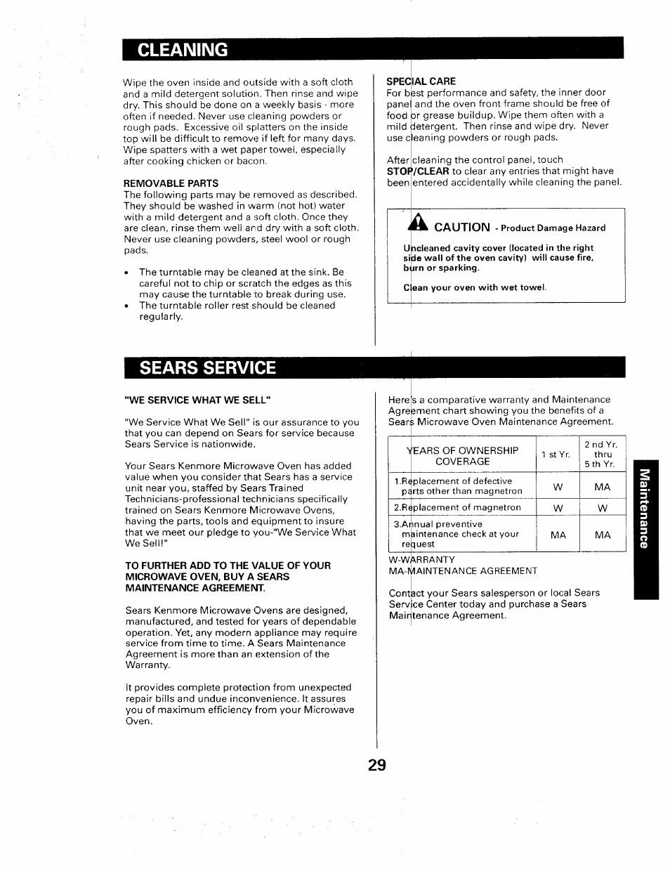 Cleaning, Sears service, Cleaning sears service | Sears 565. 66480 User Manual | Page 31 / 44