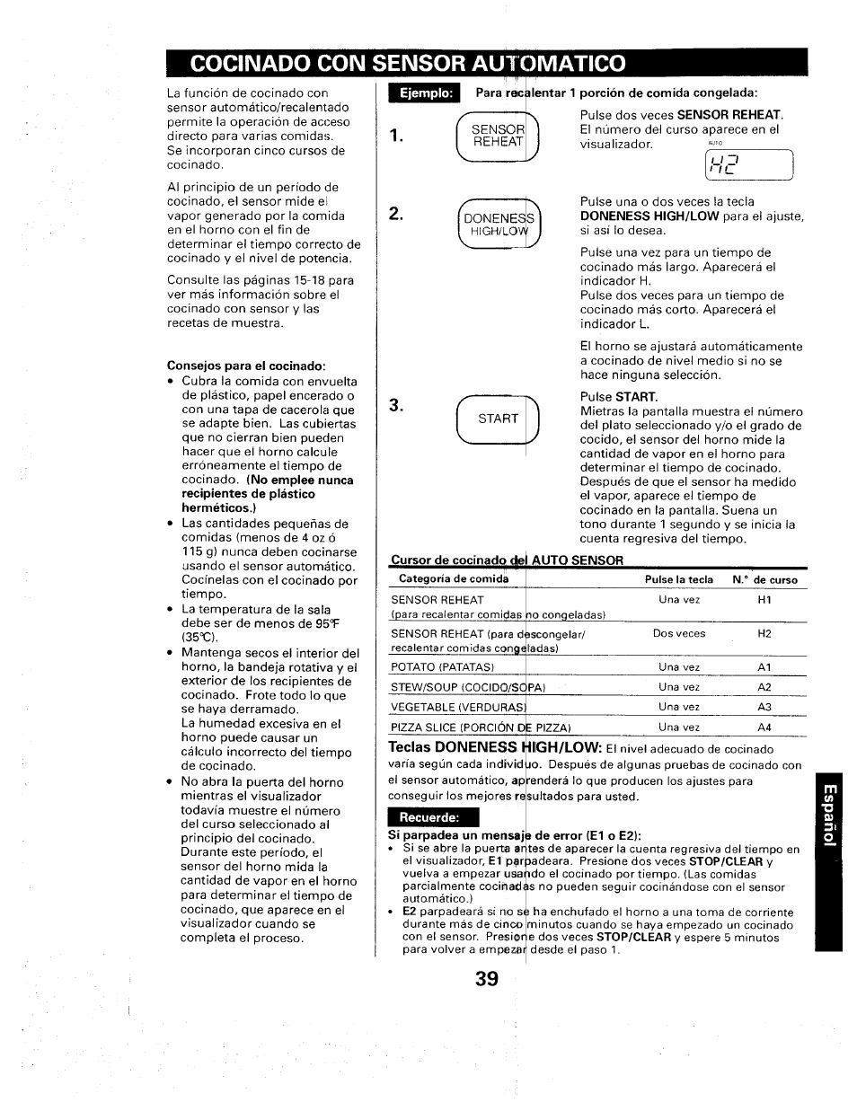 Cocinado con sensor automatico | Sears 565. 66480 User Manual | Page 41 / 44