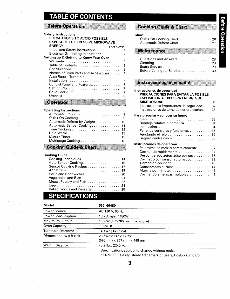 Sears 565. 66480 User Manual | Page 5 / 44