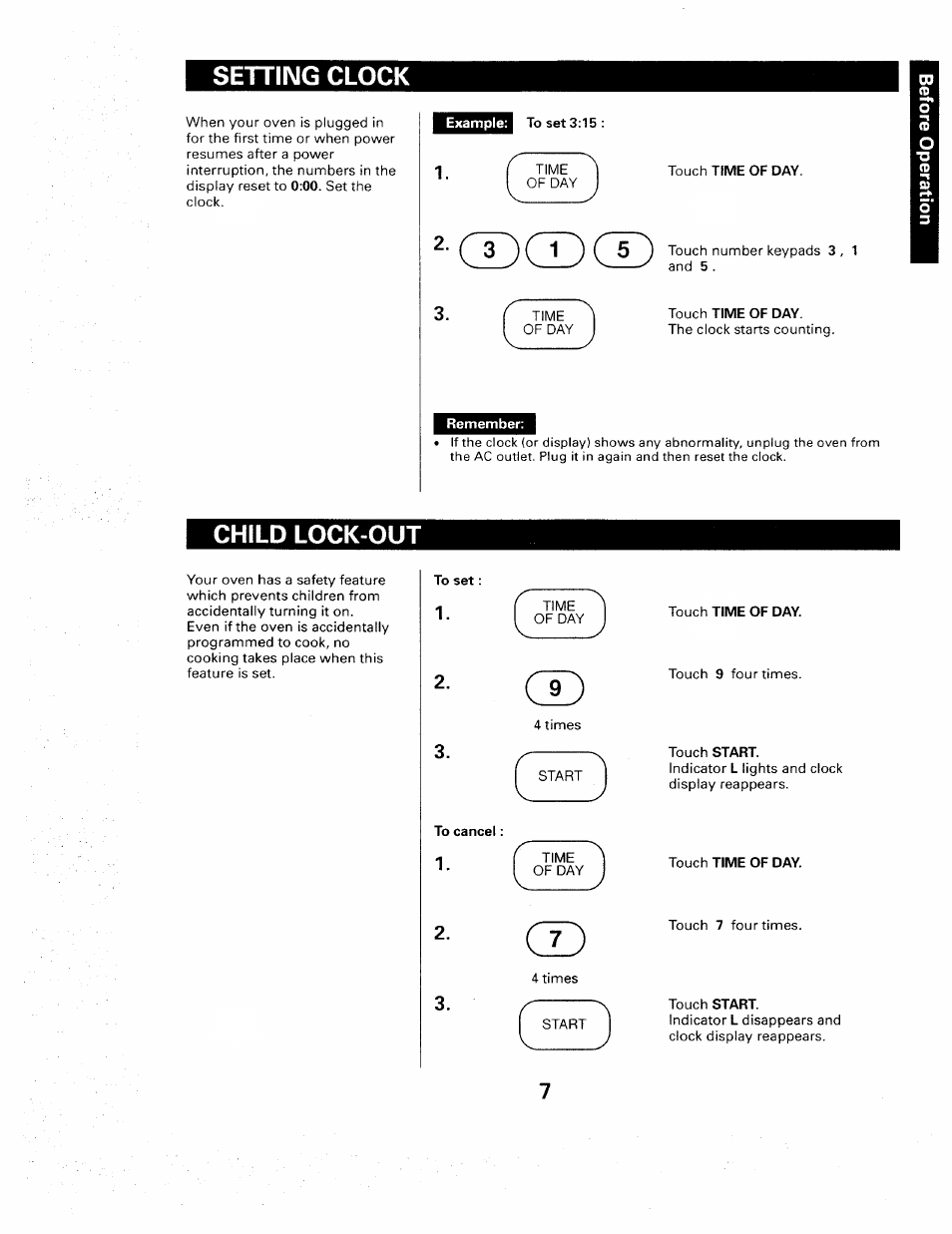 Setting clock, Child lock-out, Setting clock child lock-out | Sears 565. 66480 User Manual | Page 9 / 44