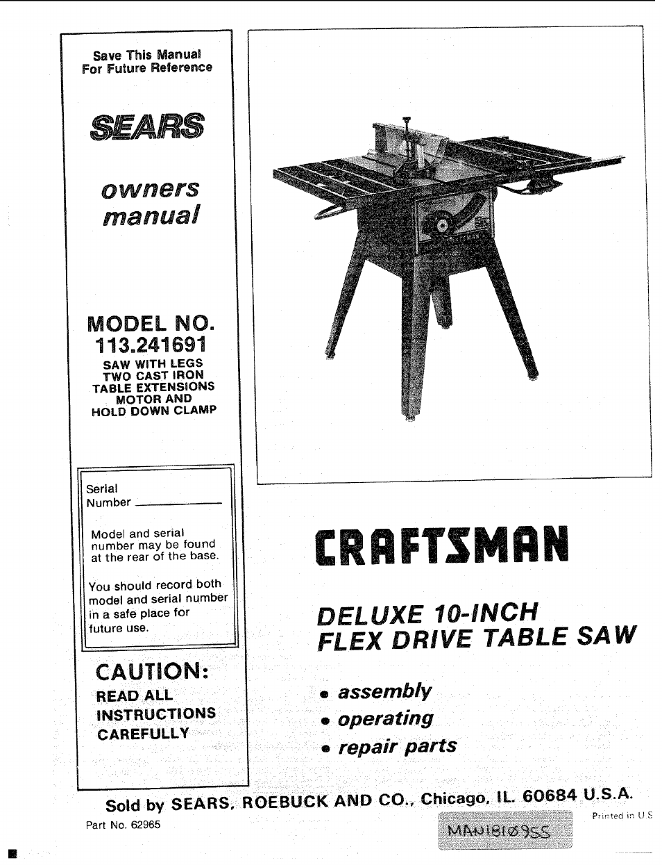 Sears 113.241591 User Manual | 52 pages