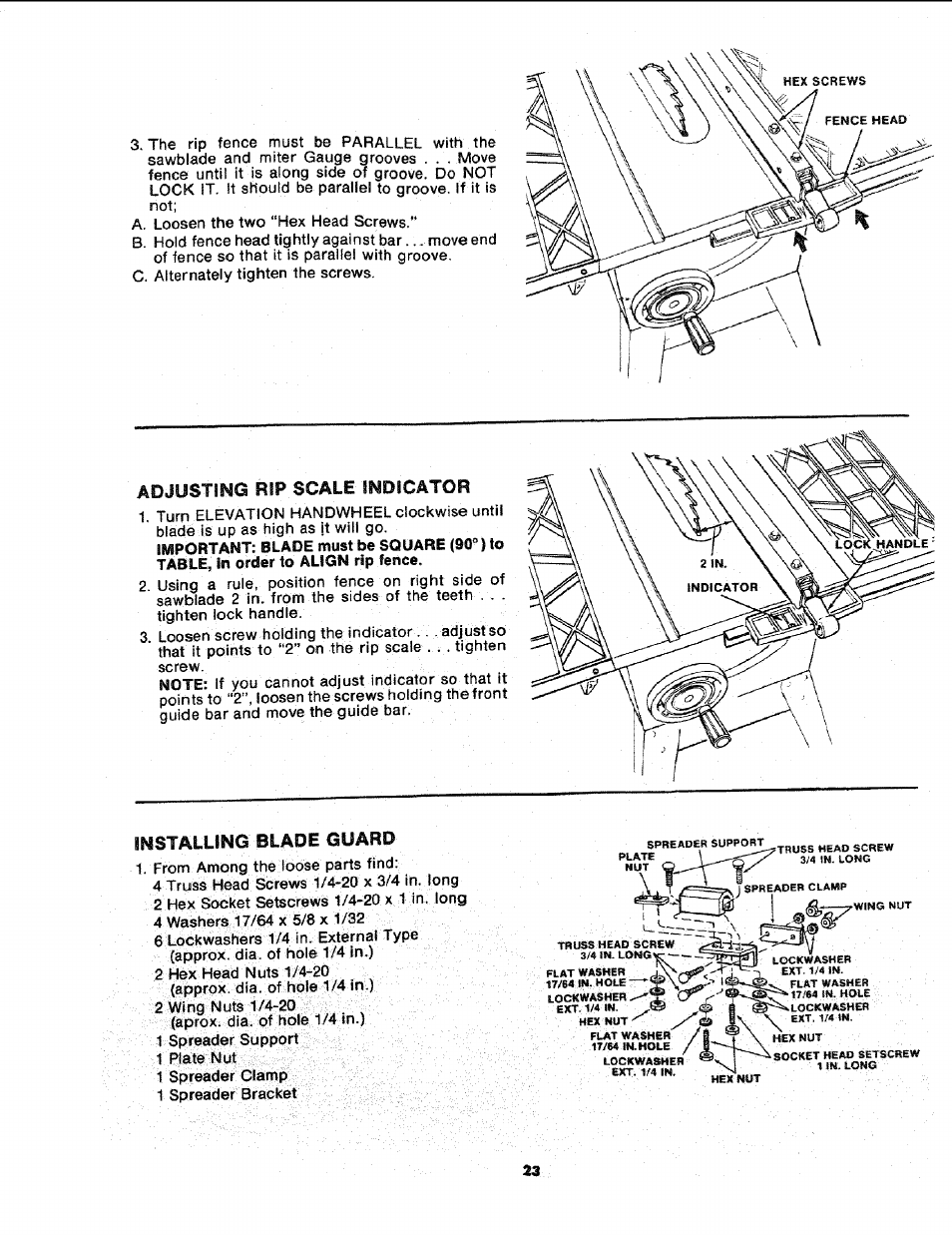 Instalung blade guard | Sears 113.241591 User Manual | Page 23 / 52
