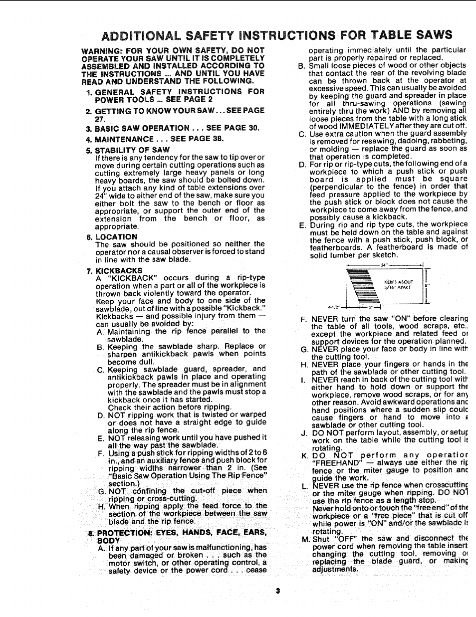 Additional safety instructions for table saws | Sears 113.241591 User Manual | Page 3 / 52