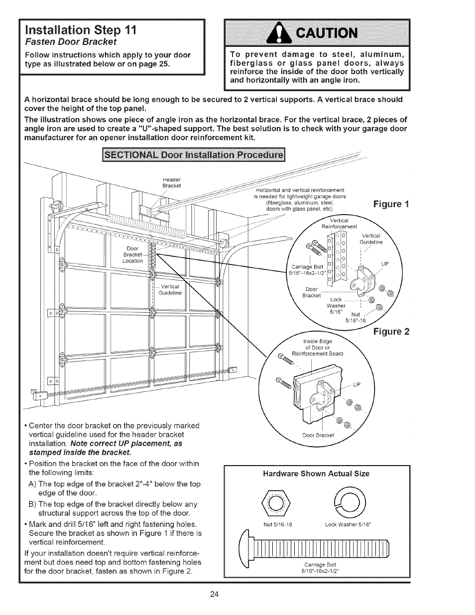 Caution, Installation step 11, Door instasiationprocediire | Sears 139.53535SRT1 User Manual | Page 24 / 40