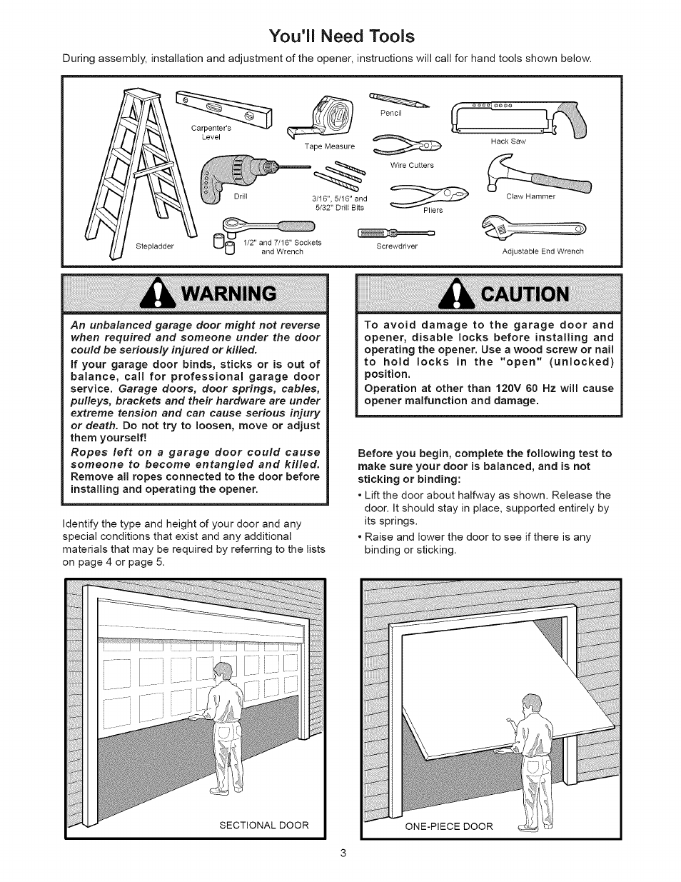 You'll need tools, A caution, Warning | Caution | Sears 139.53535SRT1 User Manual | Page 3 / 40