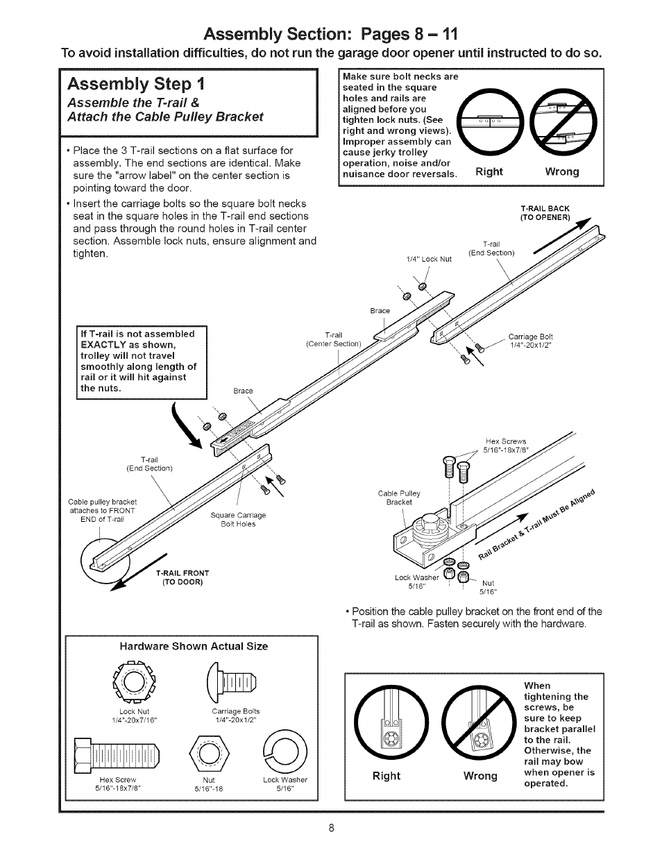 Assembly step 1, Assemble the t-rail | Sears 139.53535SRT1 User Manual | Page 8 / 40