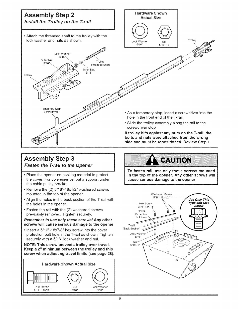 Caution, Assembly step 3 | Sears 139.53535SRT1 User Manual | Page 9 / 40