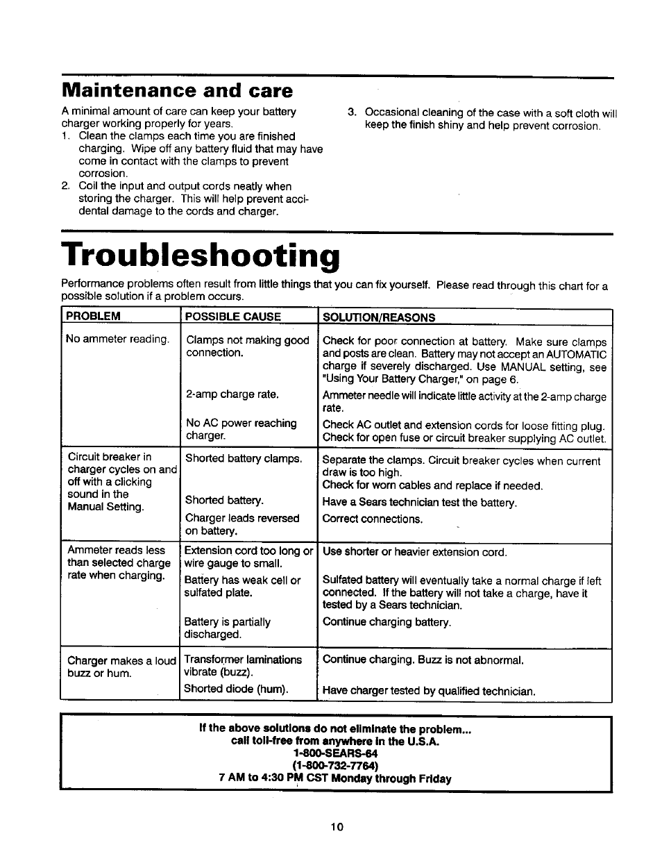 Maintenance and care, Troubleshooting | Sears 200.71212 User Manual | Page 11 / 12