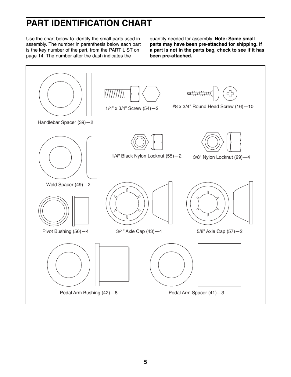 Part identification chart | Sears 485E User Manual | Page 5 / 16