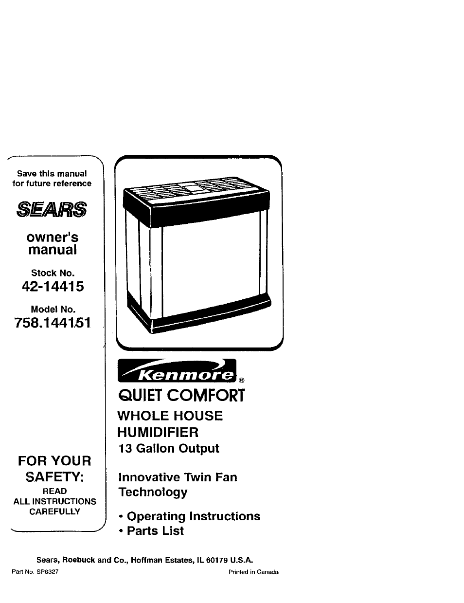 Sears KENMORE 758.144151 User Manual | 16 pages