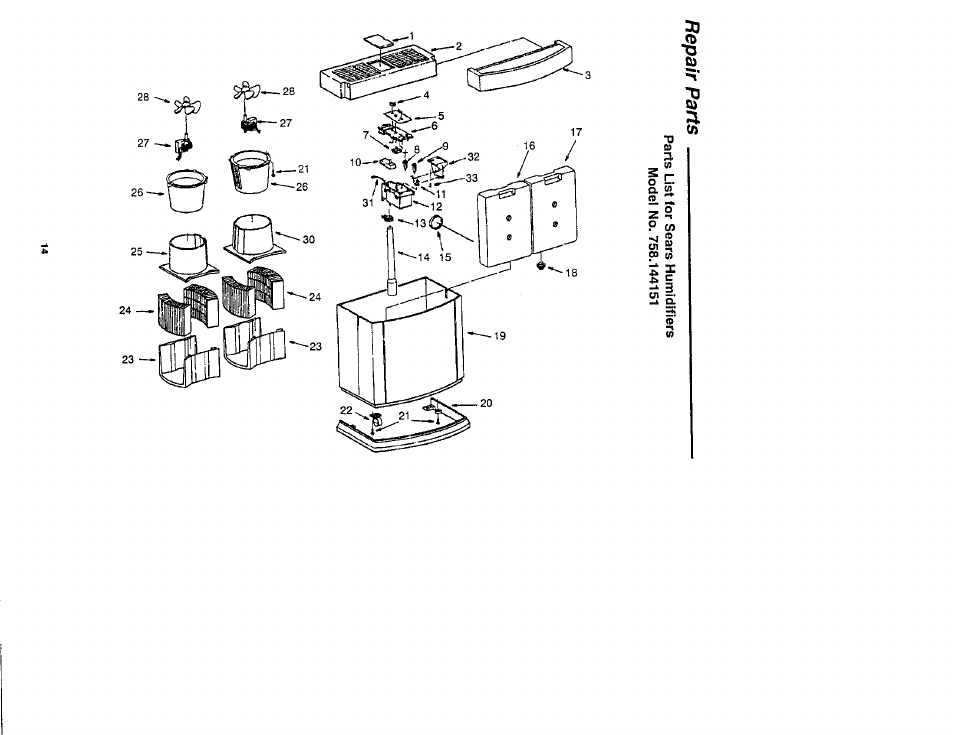 Repair parts, Repair parts -15 | Sears KENMORE 758.144151 User Manual | Page 14 / 16