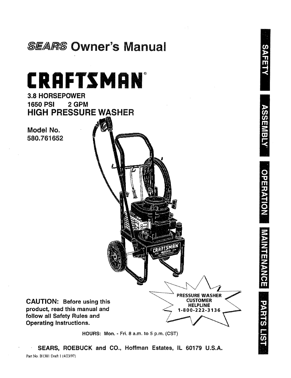 Sears 580.761652 User Manual | 24 pages