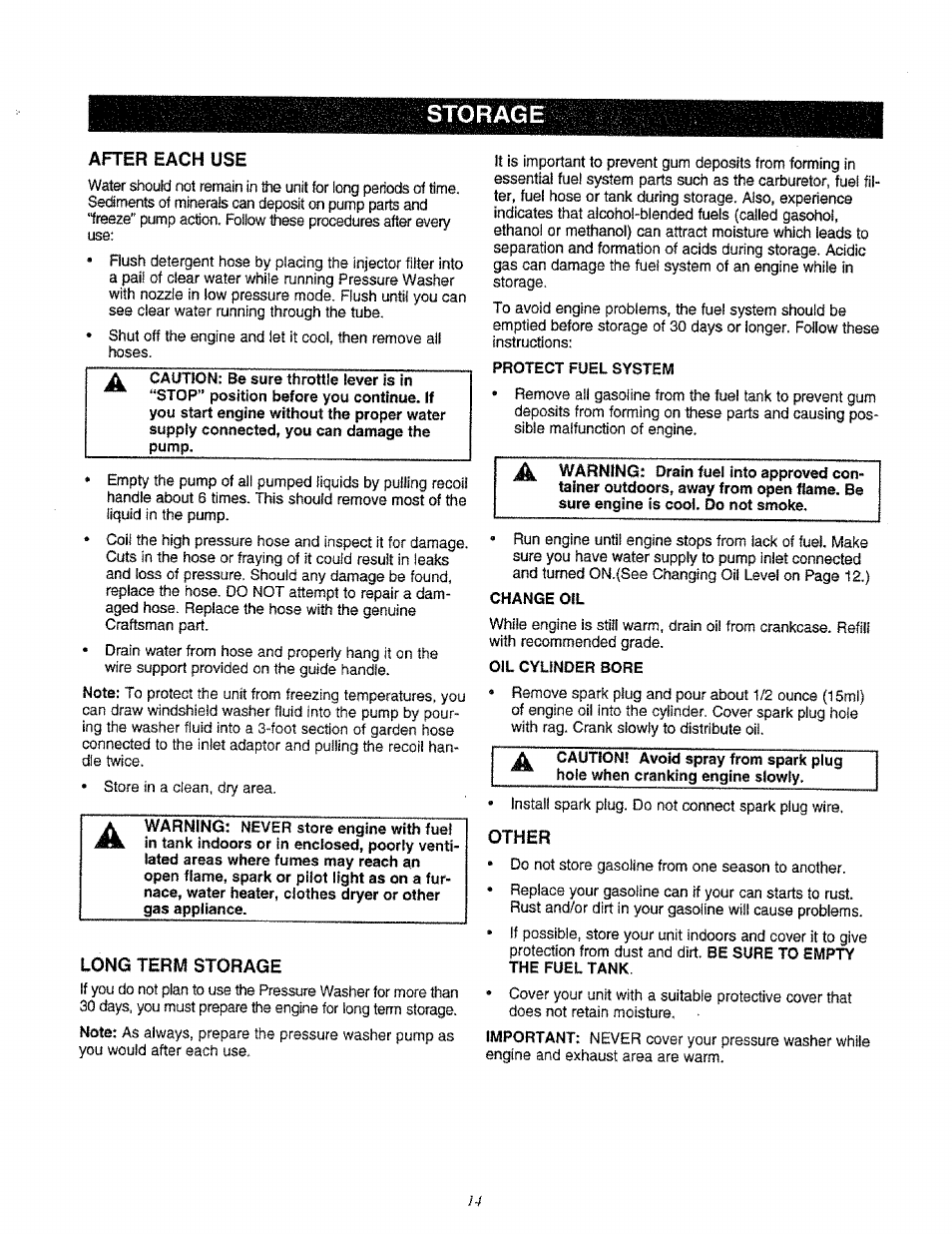 After each use, Long term storage, Other | Sears 580.761652 User Manual | Page 14 / 24