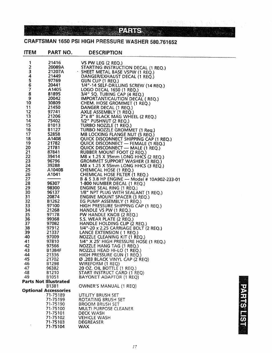 Parts | Sears 580.761652 User Manual | Page 17 / 24