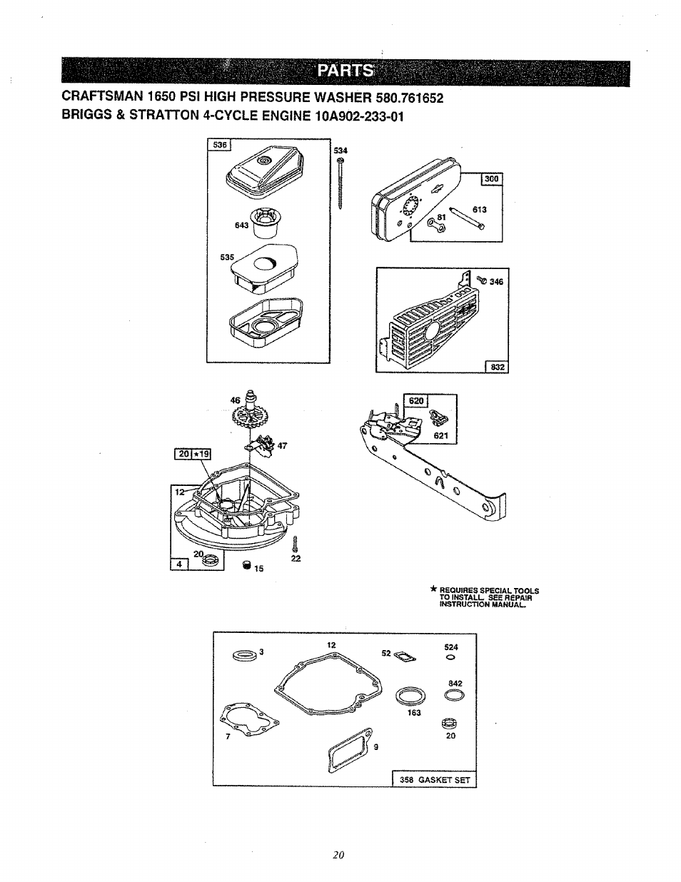 Parts | Sears 580.761652 User Manual | Page 20 / 24