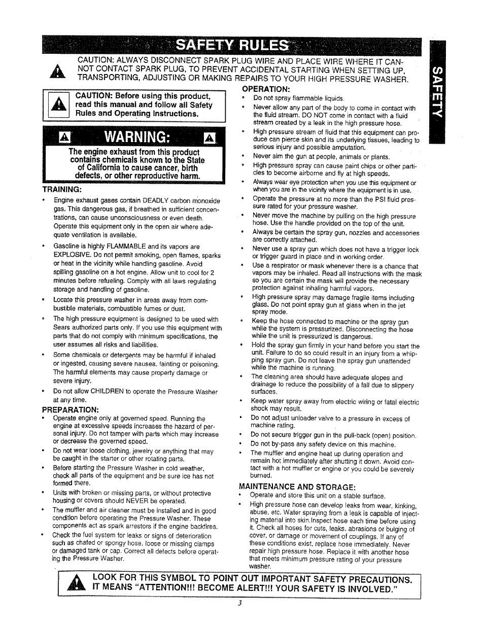 Safety rules, Warning | Sears 580.761652 User Manual | Page 3 / 24