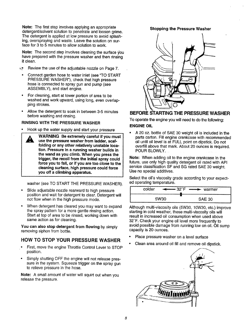 How to stop your pressure washer, Before starting the pressure washer | Sears 580.761652 User Manual | Page 8 / 24