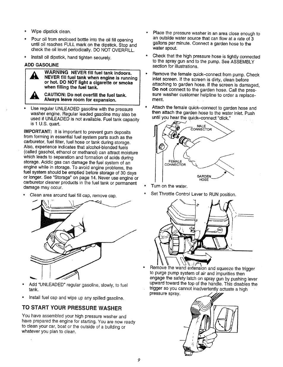 To start your pressure washer | Sears 580.761652 User Manual | Page 9 / 24