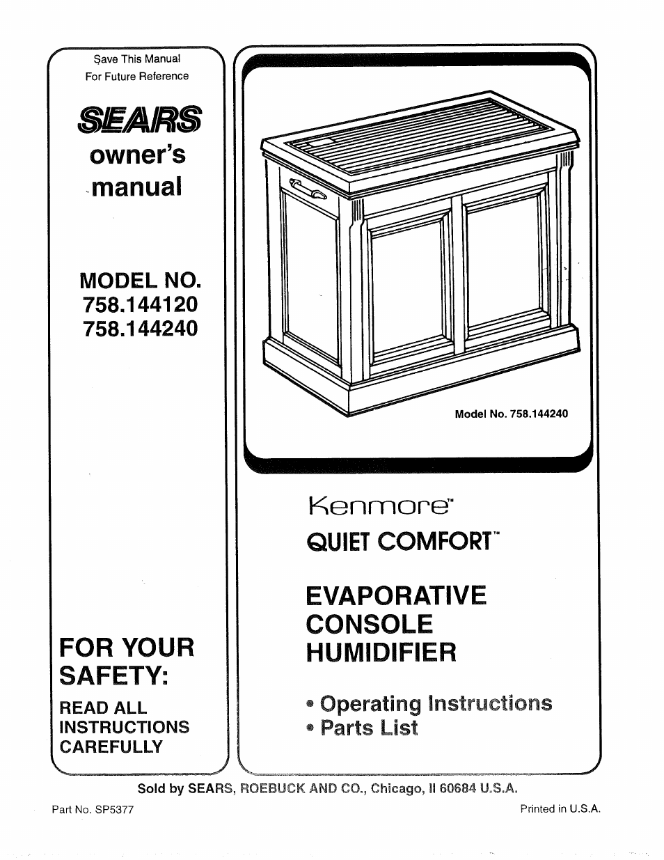 Sears Kenmore Quiet Comfort 758.144120 User Manual | 12 pages